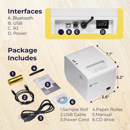 Atpos AT-402 80mm 3 Inch Thermal Receipt Printer (Bluetooth + USB ) | Auto Cutter